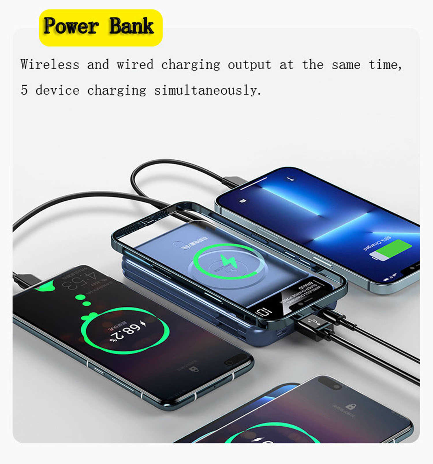 Magnetische Power Bank 5W Draadloos Opladen 20000mA op zichzelf staande Afneembare Kabels Mobiele Voeding 22.5W Snel Opladen Xiaomi L230619