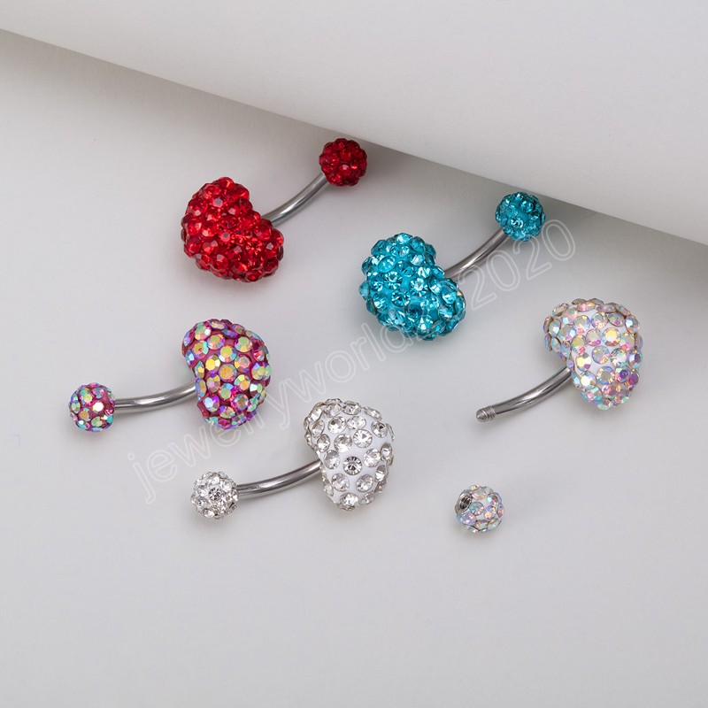 Rhinestone Heart Belly Button Ring Dercing Belly Belly Stud Stail Stail Steel Bar Ombligo Bar for Women Sexy Body Jewelry