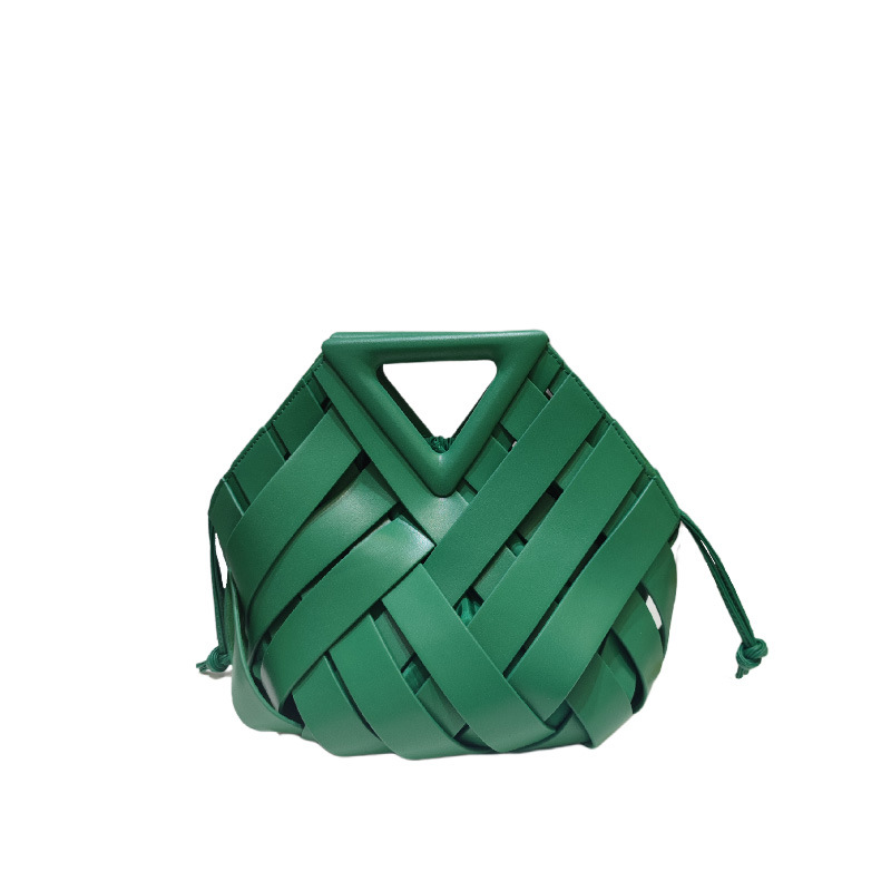 Inverted Triangle Magnetic Clasp Bag - Genuine Leather, Hollow Woven Tote, Stylish Shoulder and Crossbody Bag, Geometric Design, Internet Celebrity Favorite green