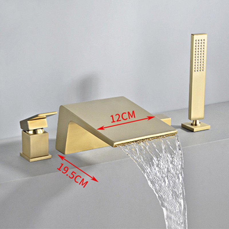 Rubinetto vasca Rubinetto vasca diffuso Miscelatore lavabo Rubinetto lavabo in ottone dorato spazzolato Rubinetto vasca da bagno con soffione a mano