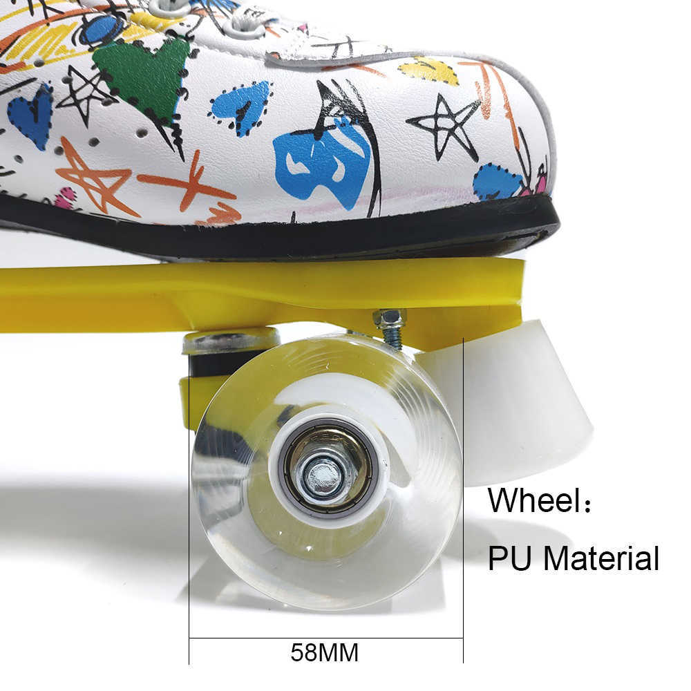 Patins à roulettes en ligne Graffiti Patins à roulettes en microfibre Patins à double ligne Femmes Hommes Adulte Chaussures de patinage à deux lignes avec PU blanc 4 roues Formation HKD230720