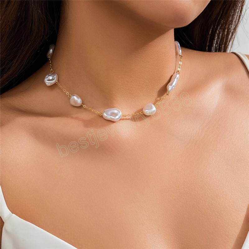 Elegant pärlkorg kedja halsband för kvinnor trendig brud enkel vintage handgjorda kort choker estetiska ons smycken