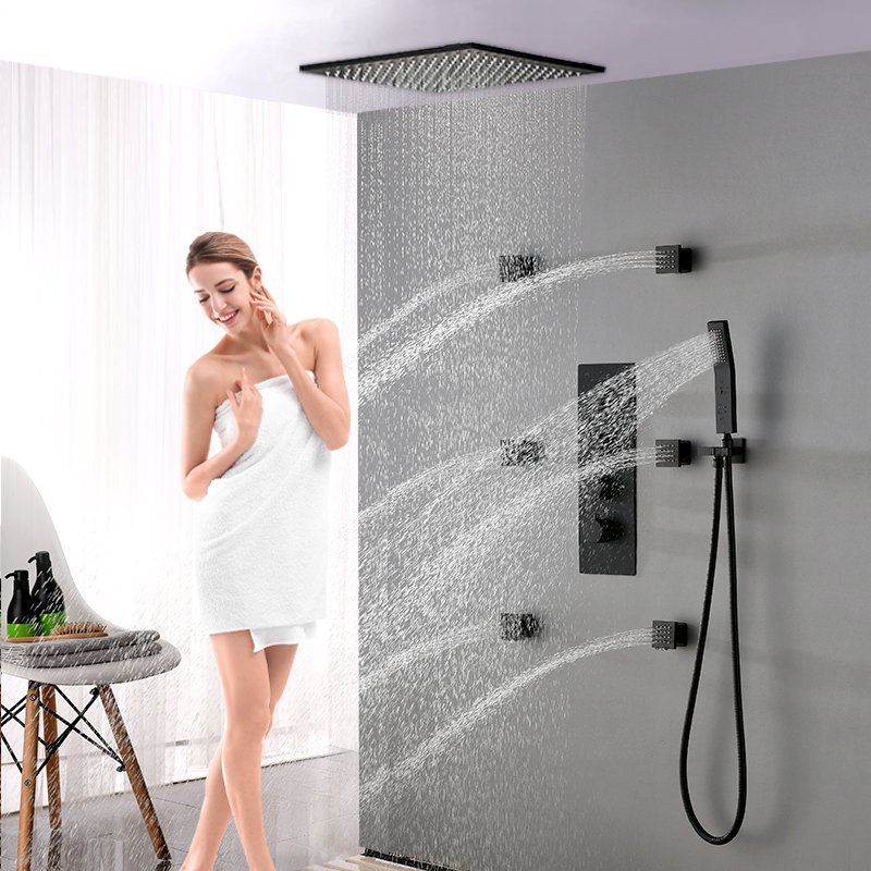 Rubinetto termostatico doccia da bagno a parete Set di rubinetti vasca e doccia nero opaco Miscelatore termostatico vasca e doccia a pioggia