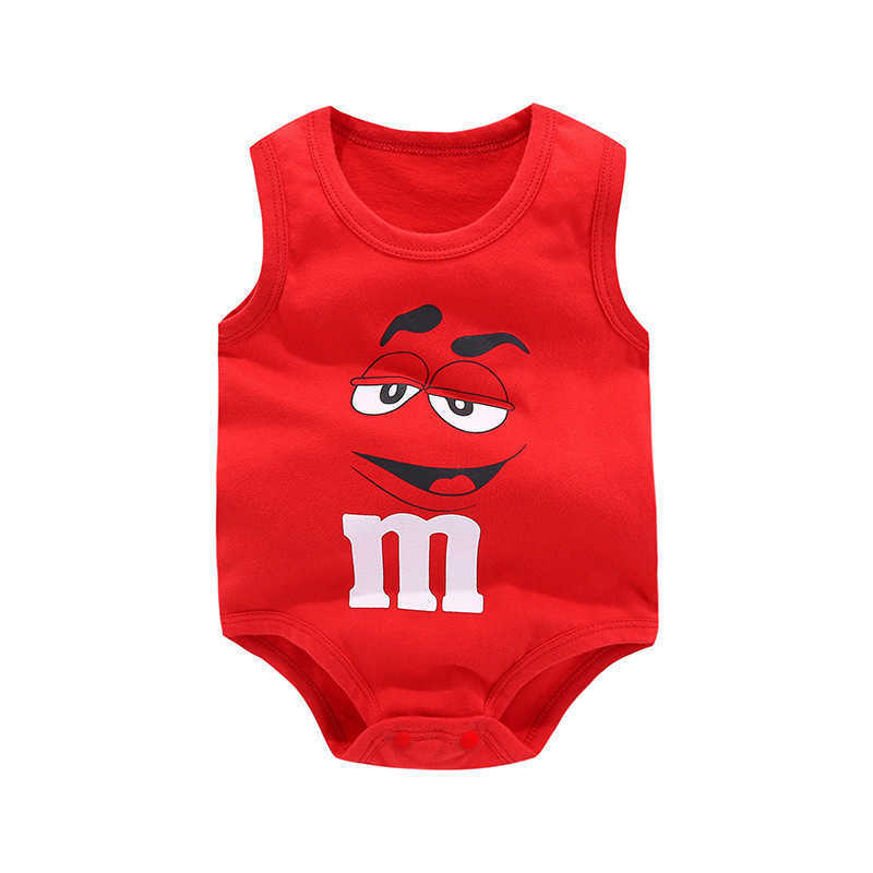 0-24M Nouveau-né Bébé Garçon Fille Combinaison Lettre Imprimer Drôle M Haricot Coton Sans Manches Bébé Barboteuse Ropa De Bebe Doux Infant Onesies L230712