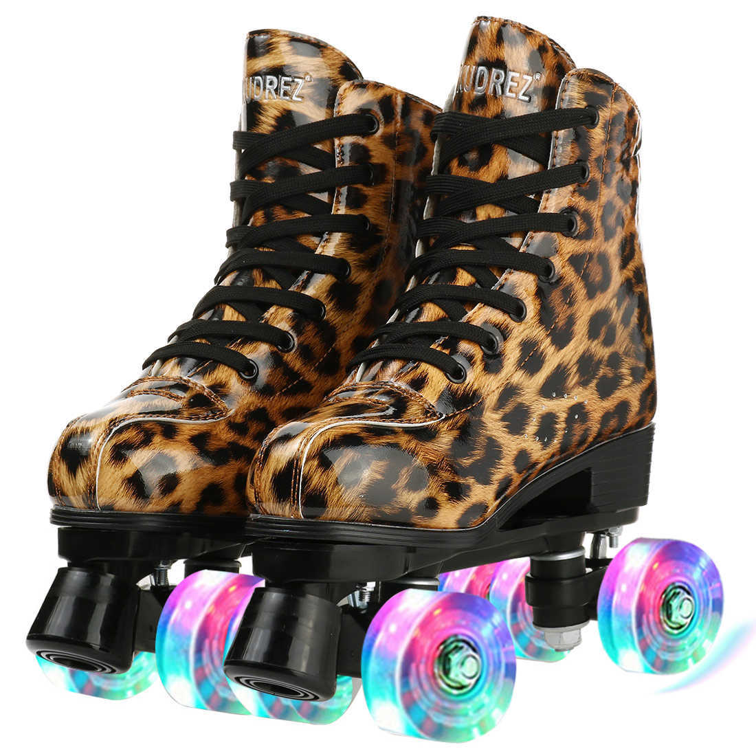 Inline Roller Skates Leopard Women Men Pu Leather Roller Skates Skating Shoes 4 Wheels Skates Outdoor Beginner 2 Row Adult Sliding Quad Sneakers HKD230720