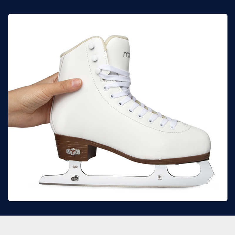 Patins em linha couro genuíno patins de gelo sapatos profissional térmico quente engrossar sapato de patinação com lâmina de gelo para crianças adultos adolescentes hkd230720