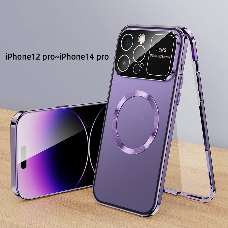 Sac de designer Étui magnétique en alliage d'aluminium en métal pour iPhone 15 12 13 14 Pro Max 360 ﾰ Objectif plein écran HD Adsorption en verre Len Protection Cover