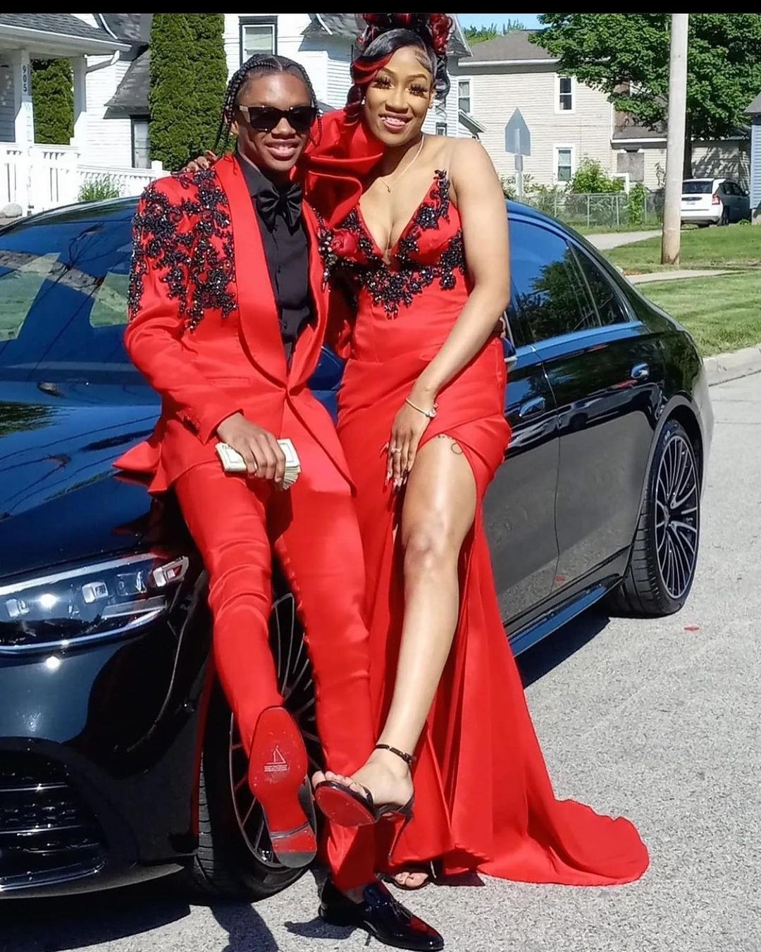 Red Mens Wedding Tuxedos Black Beads Slim Fit Custom Made Groom Prom Wear Pants Suits 