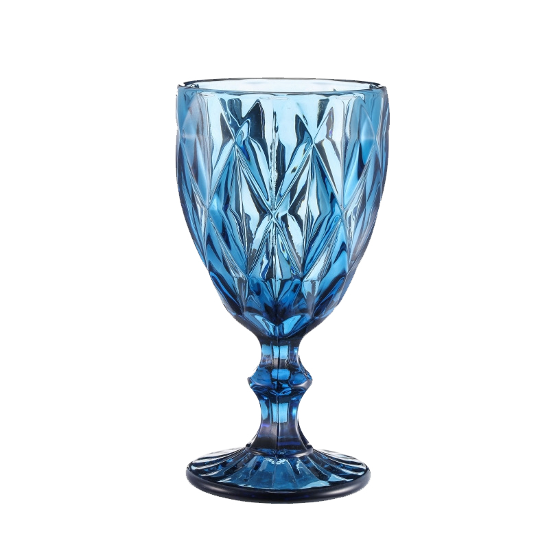 10OZ wijnglazen beker gekleurd glas met steel 240ml vintage patroon reliëf romantisch drinkgerei 4 kleuren voor feest bruiloft verjaardag festival