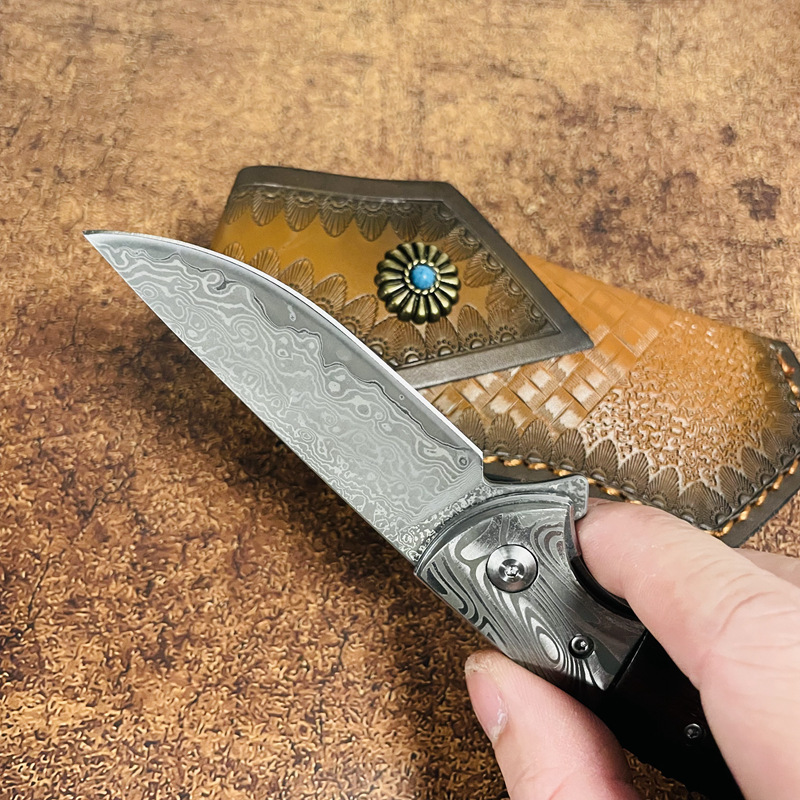 Special Offer R1695 Flipper Folding Knife VG10 Damascus Steel Straight Blade Rosewood Handle Ball Bearing Fast Open EDC Pocket Knives