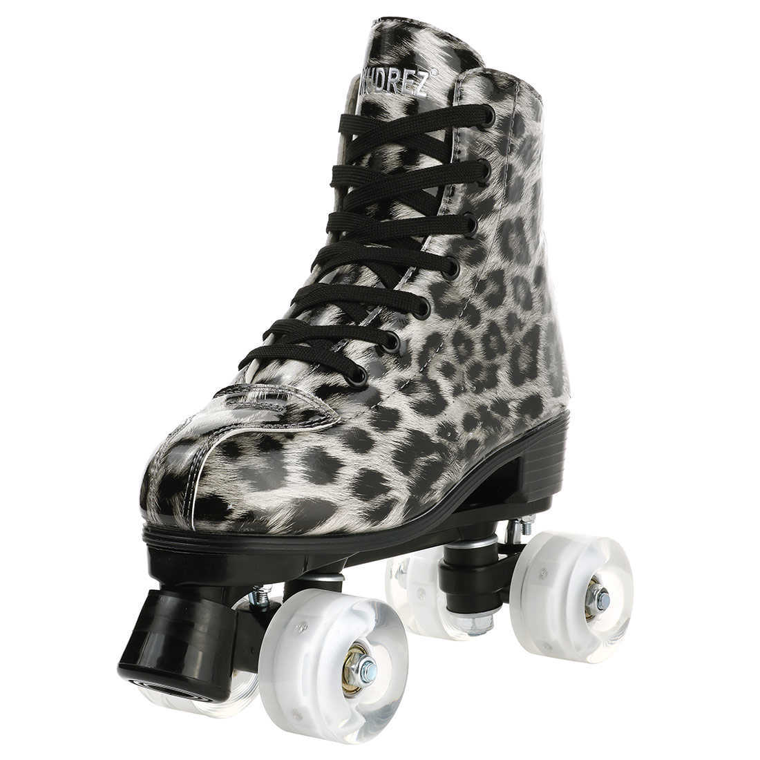 Inline-Rollschuhe Leopard Damen Herren Pu-Leder Rollschuhe Skating-Schuhe 4 Räder Skates Outdoor Anfänger 2-reihig Erwachsene Schiebe-Quad-Sneaker HKD230720