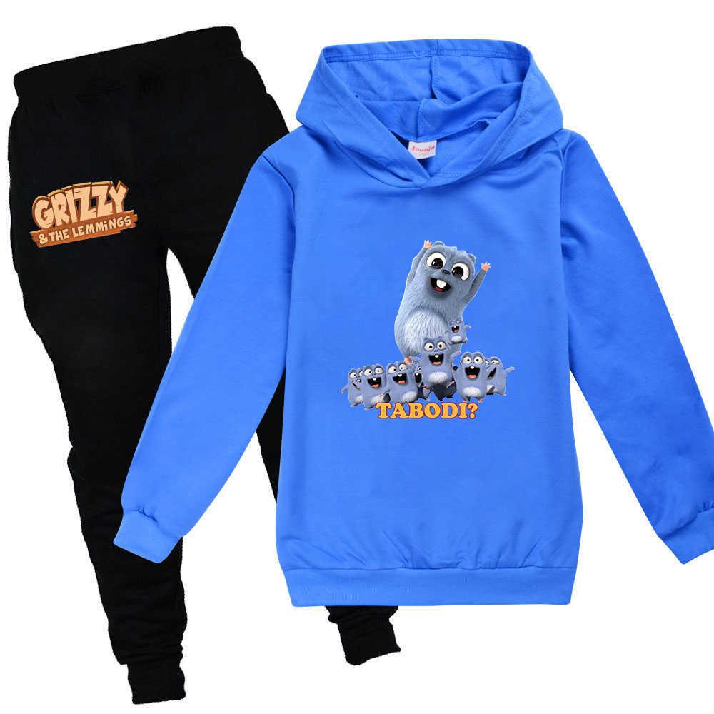 Moletom com estampa de urso dos desenhos animados Grizzy e os Lemmings Roupas para meninos e meninas Outono Tops Camisolas para crianças Manga comprida L230625