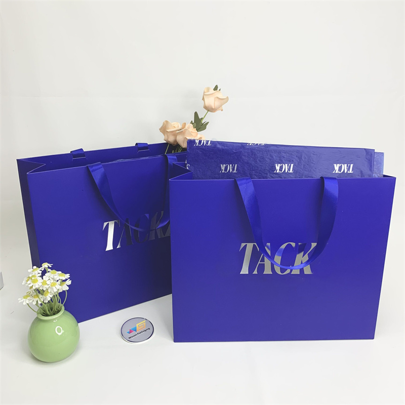 Custom Fashion Eco-friendly Blue Gift Shopping Bag Boutique Packaging Gift Paper Bag With Logo