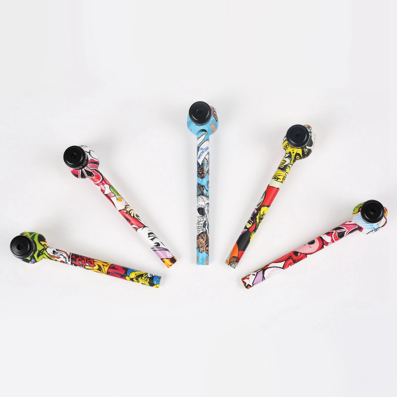 Colorful Skull Style Thick Glass Pipes Portable Filter Screen Dry Herb Tobacco Spoon Metal Bowl With Cover Smoking Bong Holder Innovative Pattern Hand Tube