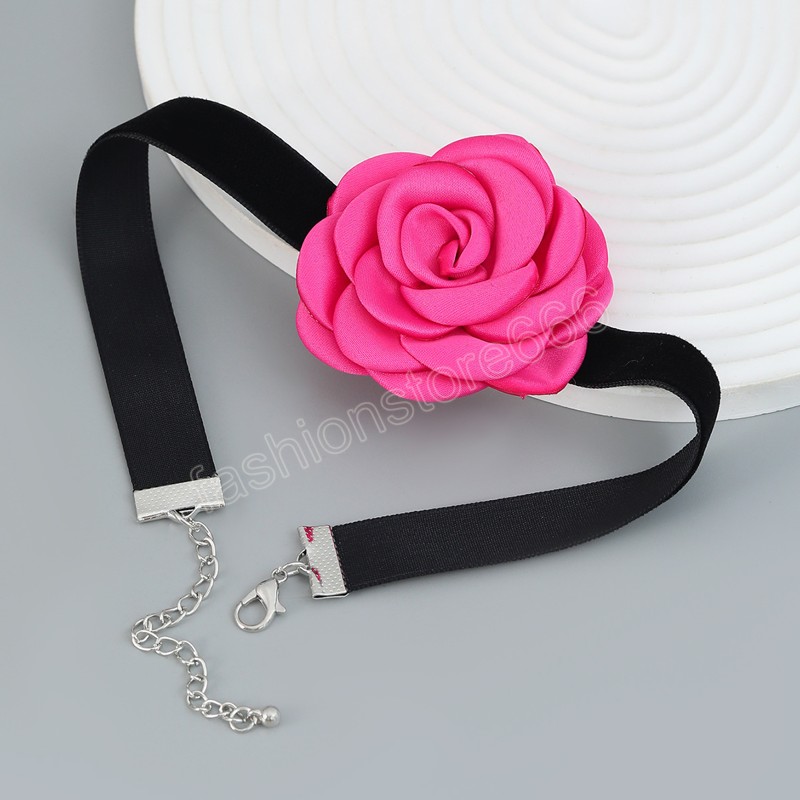 Tyg rose blommaklavikel halsband kvinnor choker gotisk mjuk sammet krage halsband flicka hals smycken present accessoires