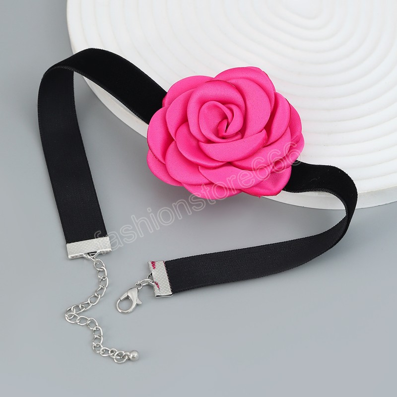 Tissu Rose fleur clavicule colliers femmes tour de cou gothique doux velours collier collier fille cou bijoux cadeau Accessoires