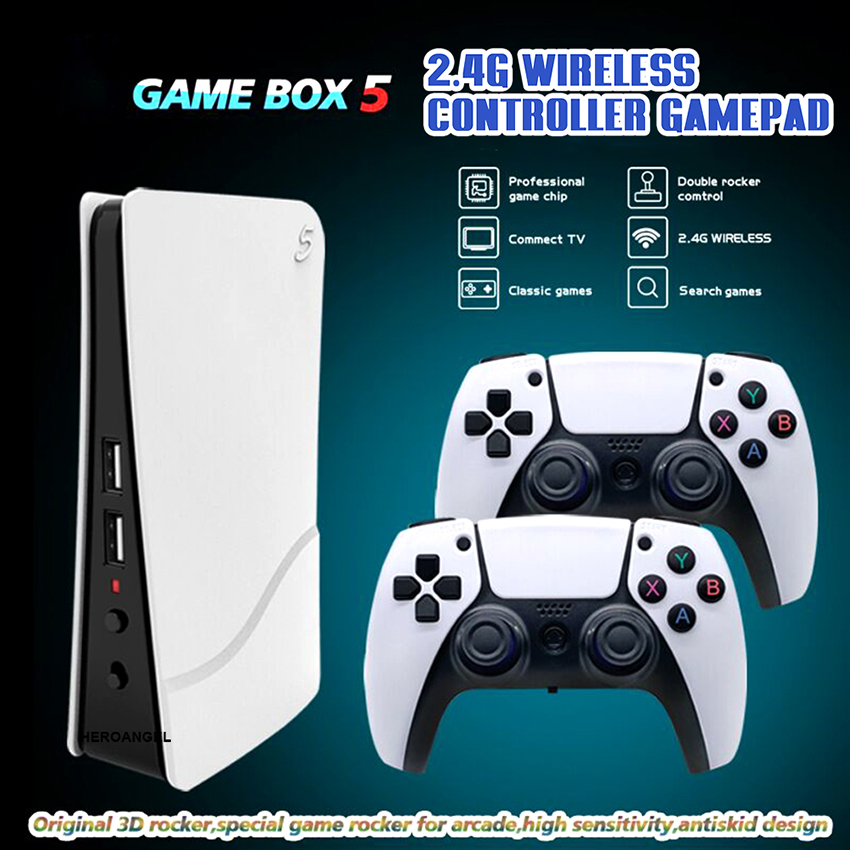 GB5-P5 Plus Retro Video Game Console 4K Games Emuelec 4.3 System 2.4g Wireless Controllers لألعاب Simulator PS1/GB/N64