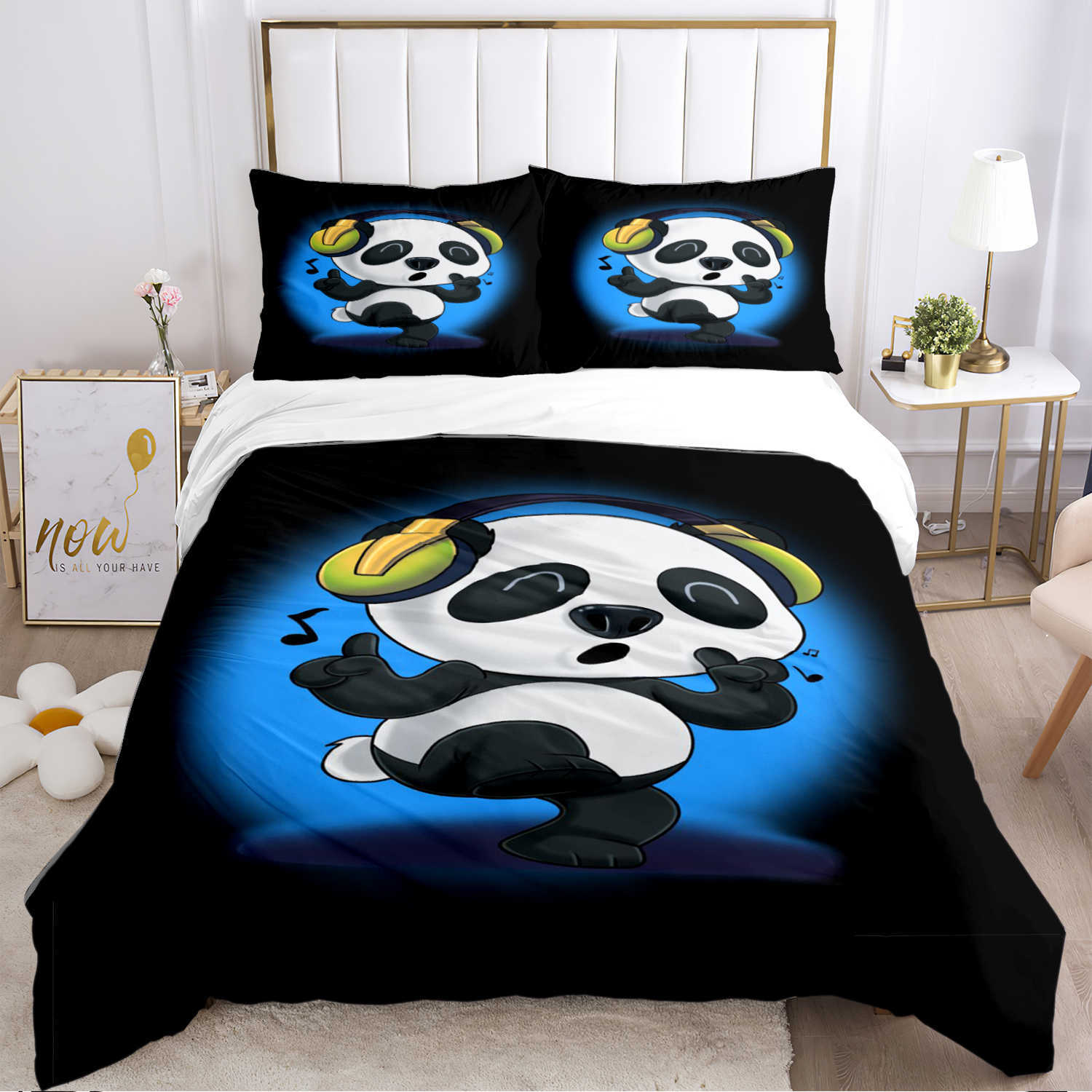 Cute Panda Copripiumino Cartoon Kawaii Consolatore Set di biancheria da letto Copripiumino morbido e custodie adolescenti Single / Double / Queen / King L230704