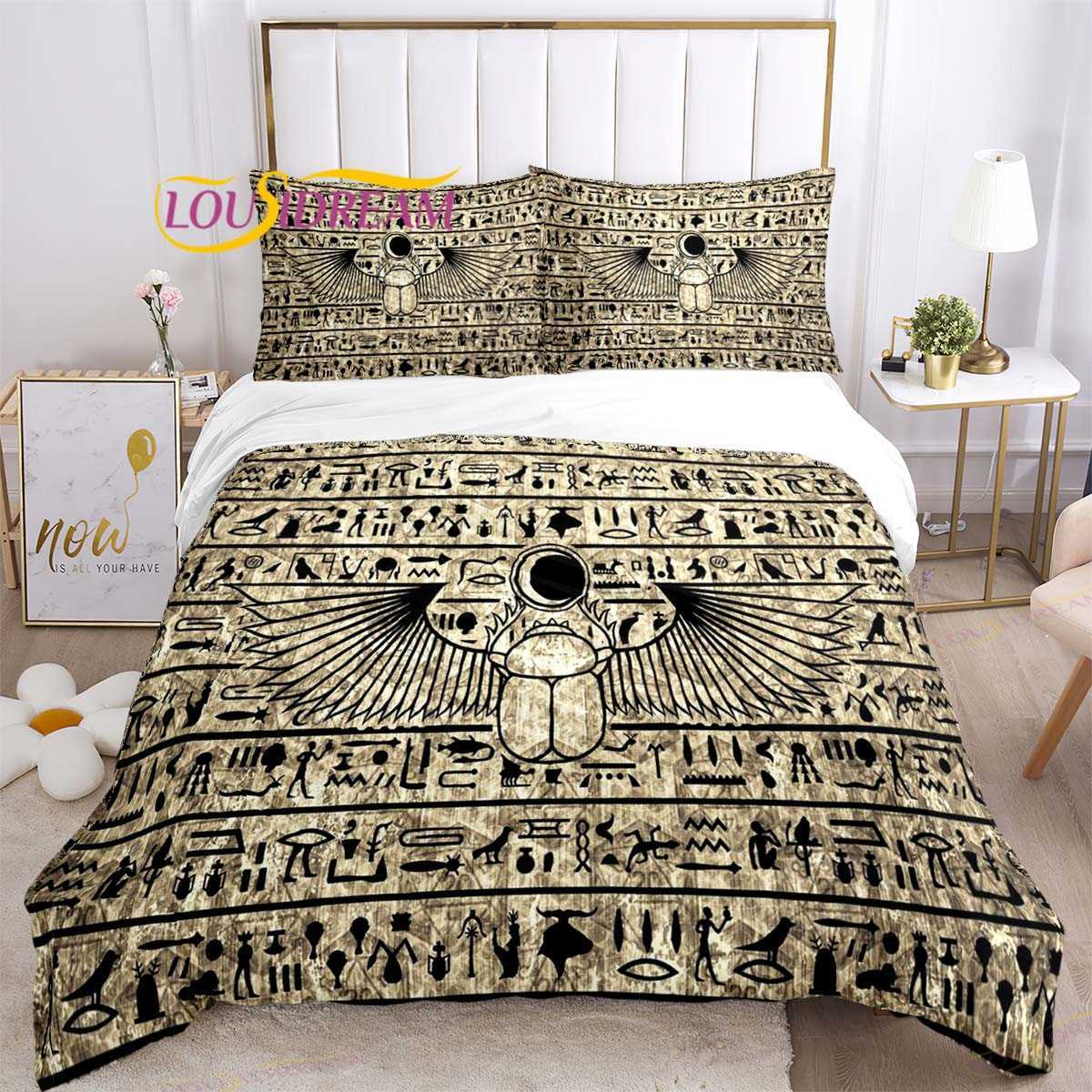 Oude Egypte Egyptische God Egyptische Kat Dekbedovertrek Case Beddengoed Driedelige Set Multi Size Quilt Bed Trooster Set L230704