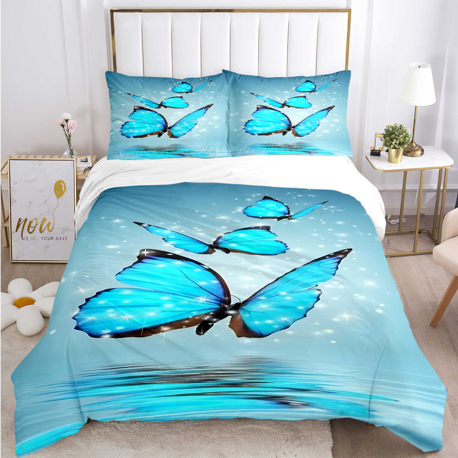 Flower Butterfly Duvet Cover Kawaii Comforter Bedding sets Soft Quilt Cover and cases for Teens Single/Double/Queen/King L230704