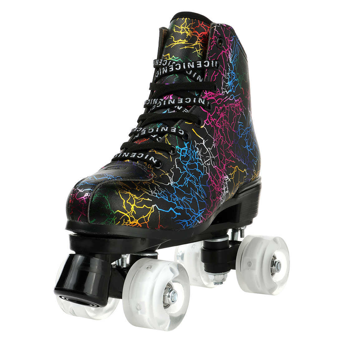 Inline Roller Skates Roller Skates Flash 4 Wheels Shoes Black Artificial Leather Adult Double Row Quad Sneakers Outdoor Indoor Sport Roller Shoes HKD230720