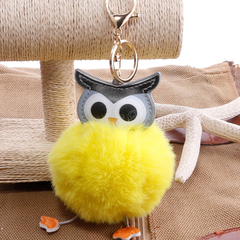 Cute Pompom Owl Keychain Plush Rabbit Fur Ball Key Chain For Women Cartoon Car Pendant Key Ring Bags Mobile Phone Accessories