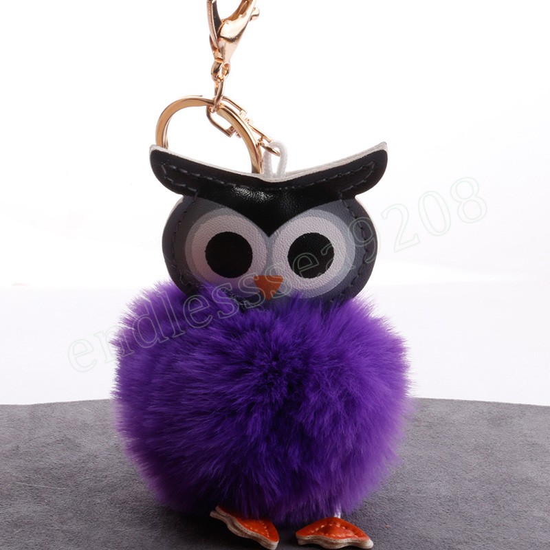 Cute Pompom Owl Keychain Plush Rabbit Fur Ball Key Chain For Women Cartoon Car Pendant Key Ring Bags Mobile Phone Accessories