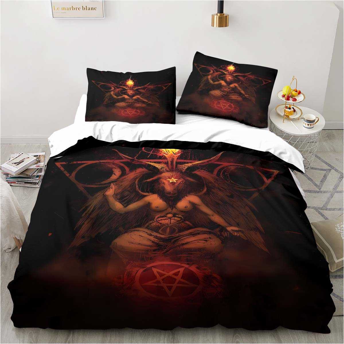 Satanic Bedding Demon Twin Bedding Hell Death Set Comporter Set Bed Däcke Cover Double King Cover Home Textile L230704