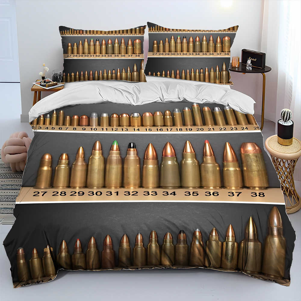 3D Rifle Revolver Cartridge Gun Comporter Bedding Set Däcke Cover Bed Set Quilt Cover Case King Queen Size Bedding Set L230704