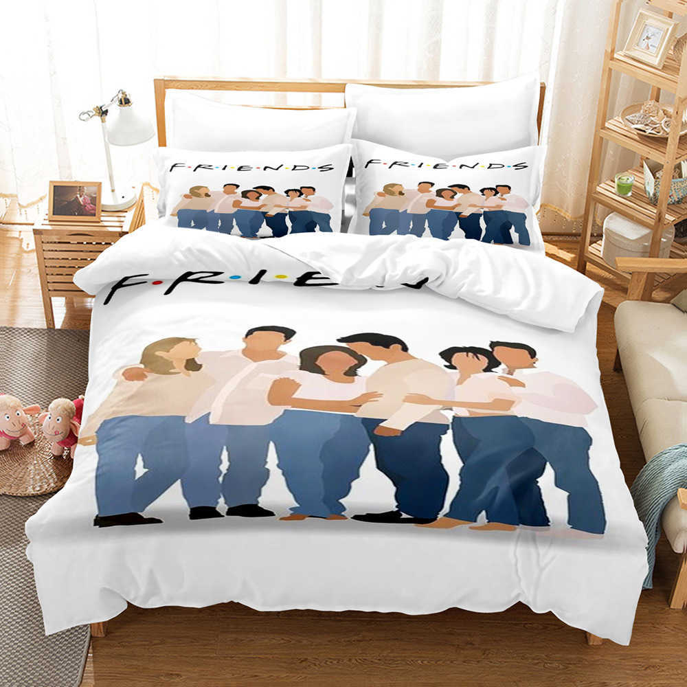 Nya 3D -vänner uppsättningar täcke omslag med fall tvilling full drottning kung sängkläder säng linne sängkläder set l230704