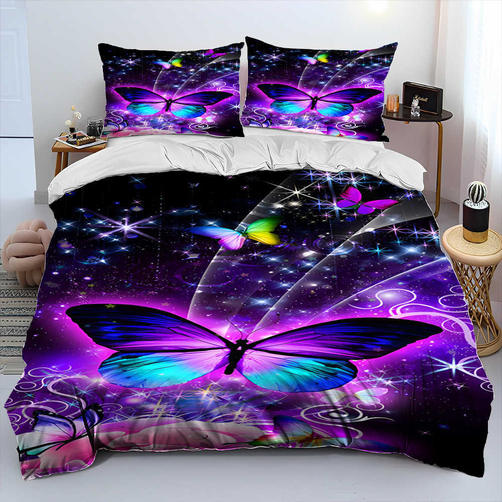 3D Luxury Butterfly Flower Comporter Bedding Set Däcke Cover Bed Set Quilt Cover Case King Queen Size Bedding Set L230704
