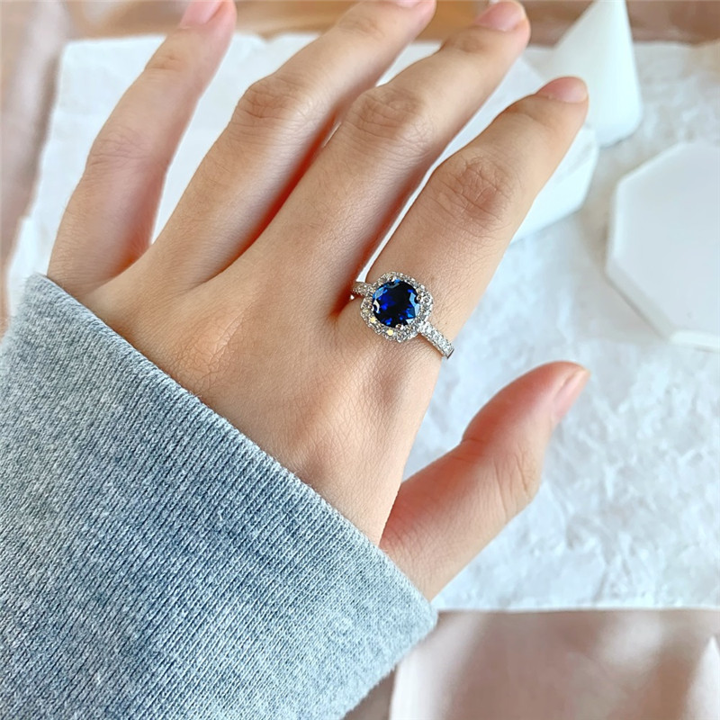 fashion sapphire designer ring woman 925 sterling silver diamond blue zirconia round sqaure engagement wedding rings for women charm luxury jewelry gift box Size 5-9