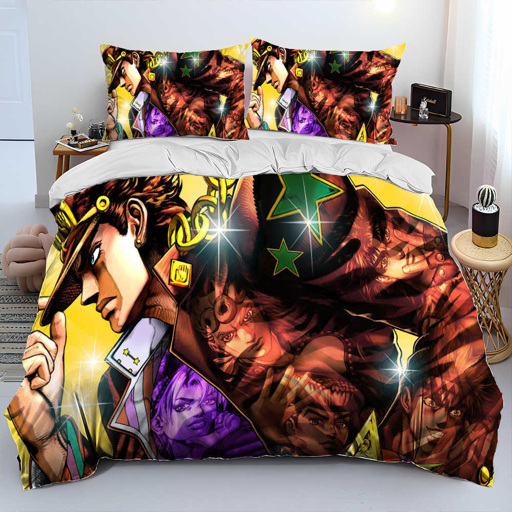 Anime jojos bisarra äventyrsäcken sängkläder set duvet täckning säng set quilt täckning fodral king queen size sängkläder set barn l230704