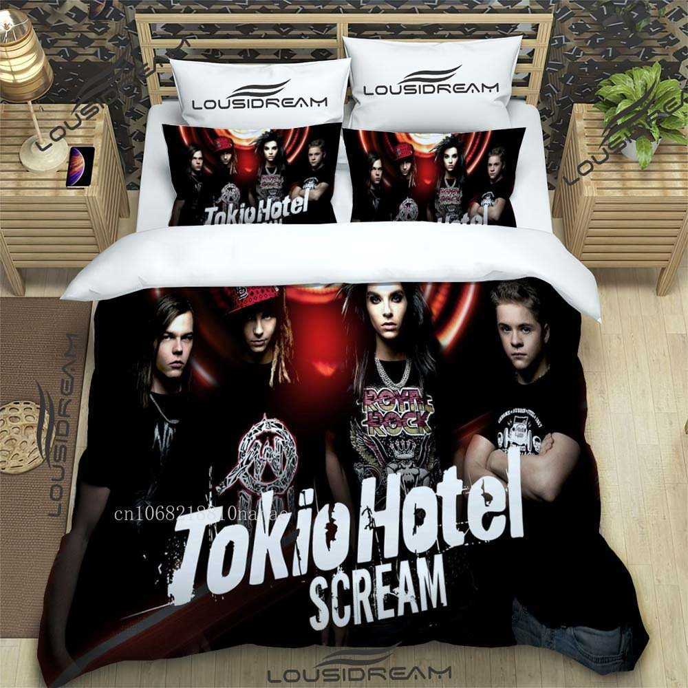 Band Tokio Hotel Hela säsongen Tvilling Bedbling Set 3 -stycken Tvätten Set Bed Däcke Cover Double King Comfer Cover Home Textile L230704