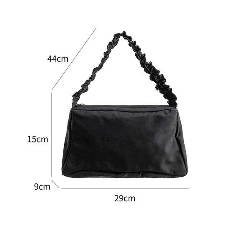 2022 Yeni Plicated Strap Womens Bag Kore tarzı Fermuar Küçük Hobos Çanta Naylon Bayanlar Omuz Çantası Bütün Satış L230704