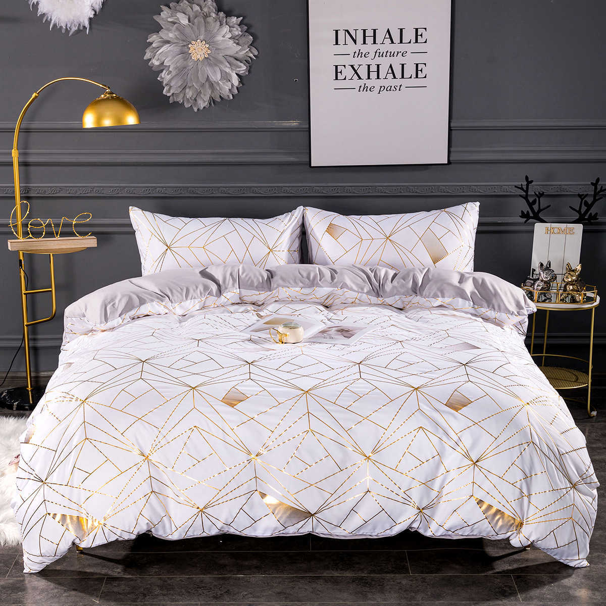 White Luxury European Royal Gold Embroidery Bedding Set 3D Duvet Cover Bed Sheet Single Double Queen Size Bedspread cases L230704