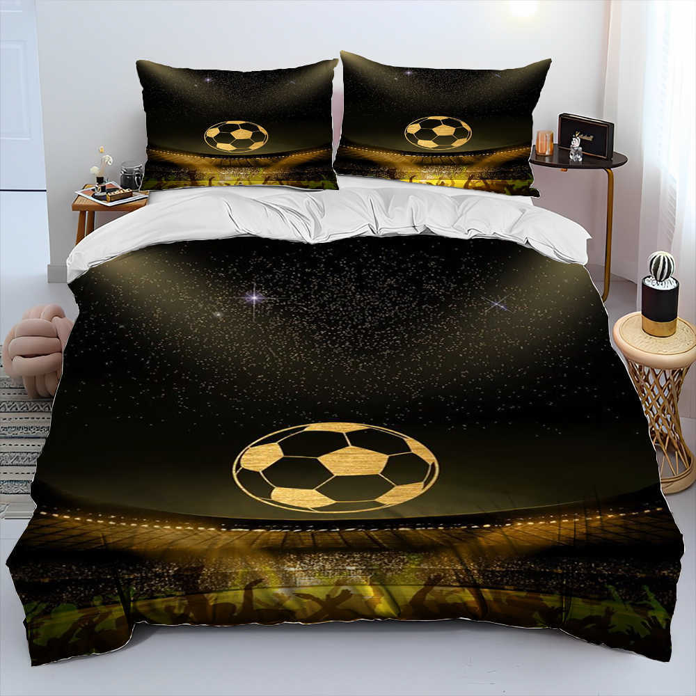 3D Futbol Futbol Yorgan Yatak Seti Nevresim Yatak Seti Yorgan Kapağı Kılıf Kral Kraliçe Yatak Seti Yetişkin Çocuk L230704