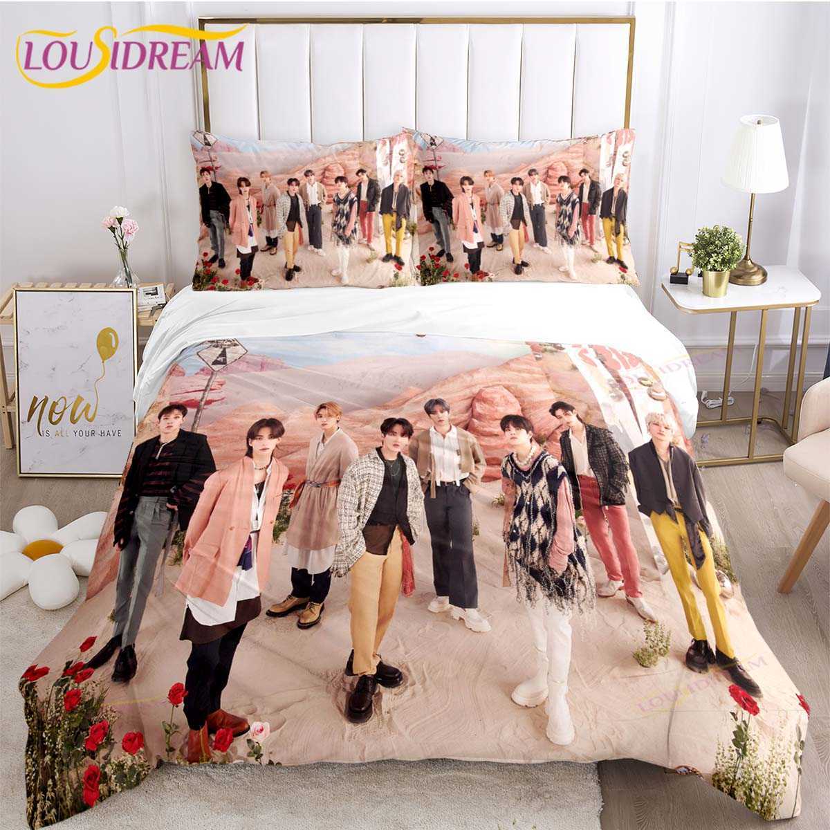 Stray Kids Kpop ensemble de literie housse de couette lit simple double pleine reine enfants fille garçons cadeau ensemble de lit drap de lit L230704