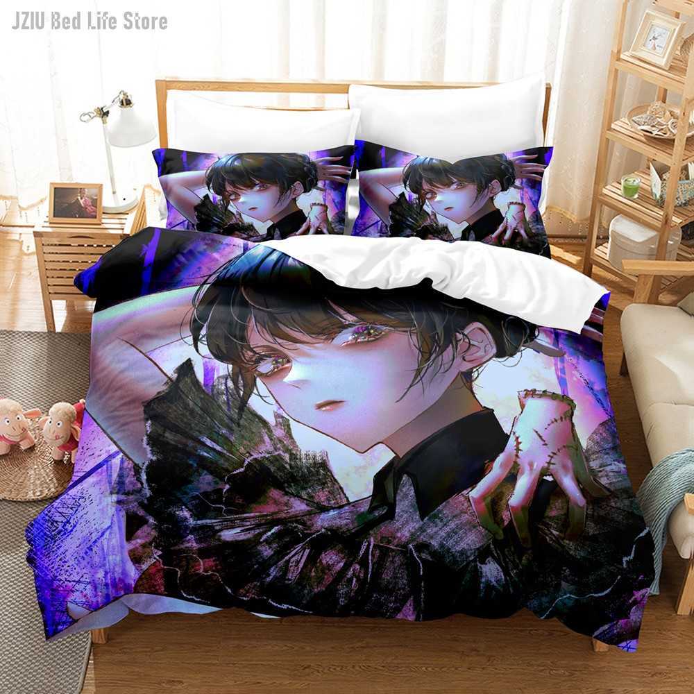 3D Wednesday Addams Family Bedding Sets Special TV Series Duvet Cover Set With cases Twin Full Queen King Purple Bed Linen L230704