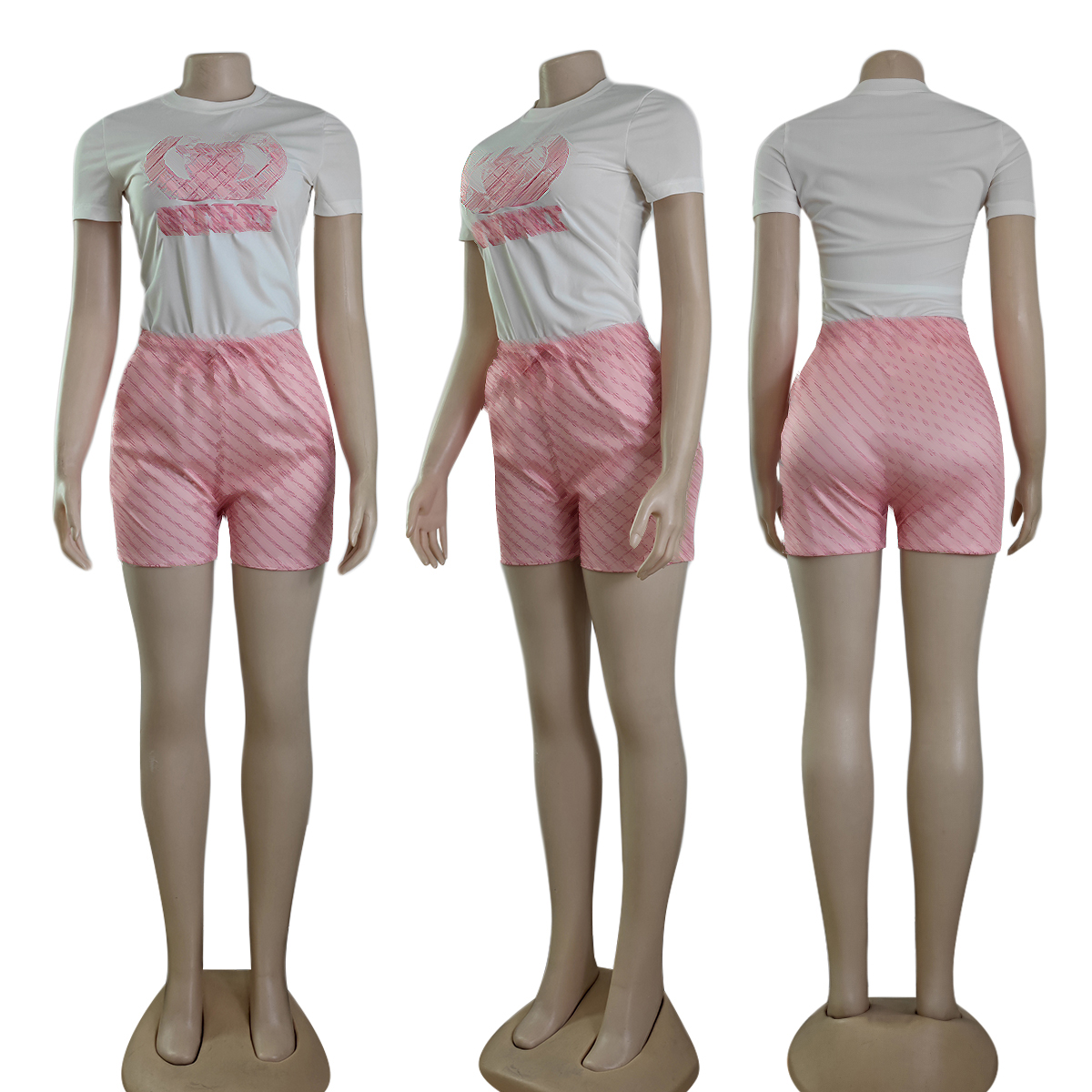 Women's Workout Suit Lounge Pants Set Women Jogging Wear Designer Short Sleeves and Fashion Pink Shorts Tracksuit Set