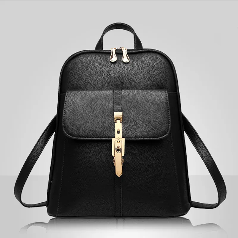 HBP high quality Soft leather Women Backpacks Large Capacity School Bags For Girl ShoulderBag Lady Bag Travel Backpack Black