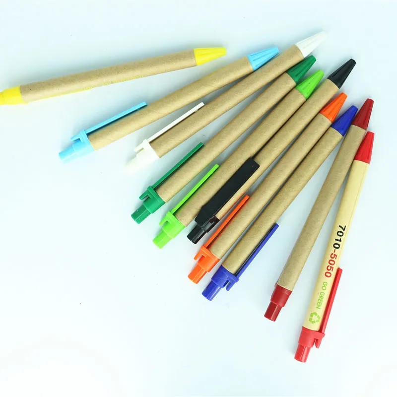 wholesale Stylos à bille pour étudiants promotionnels Stylos à bille en papier respectueux de l'environnement Logo personnalisé Fournitures scolaires Papeterie Stylos à clip en plastique