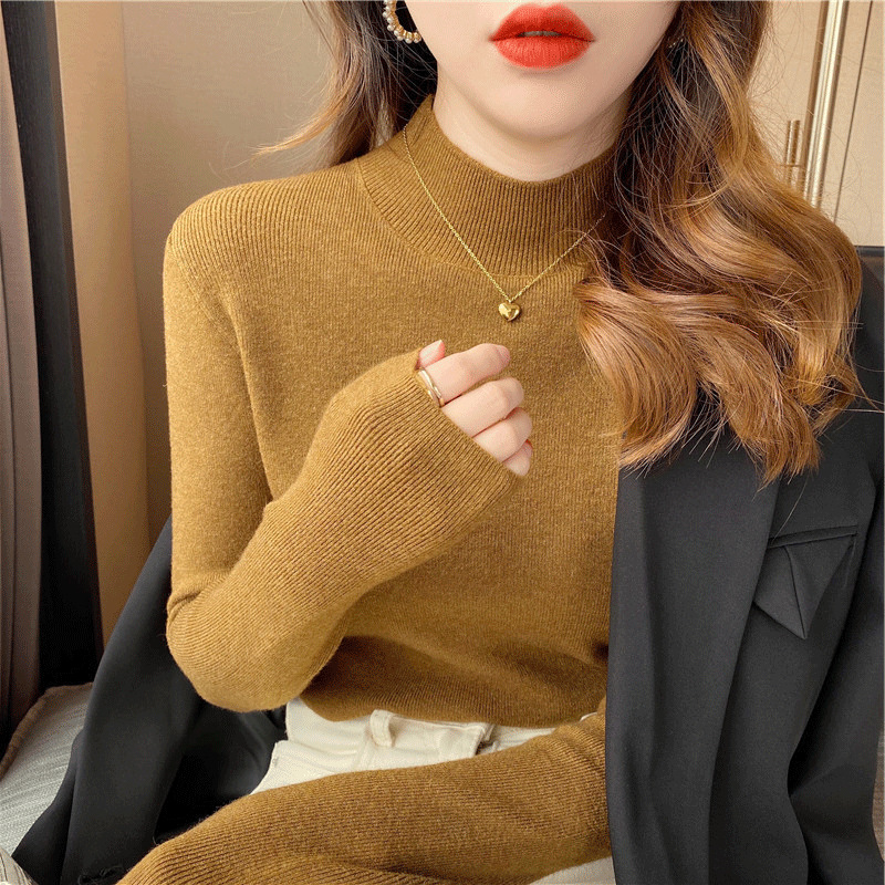 lu Women Pullovers Sweater Inner Slim Fit Turtleneck Knitted Jumpers Autumn Winter Bottoming Shirt Korean Warm Sweaters MY928