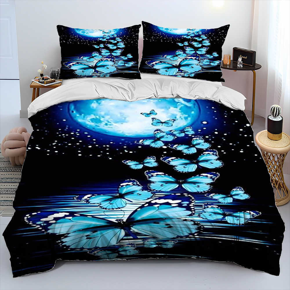 Conjunto de cama de edredom de flor de borboleta de luxo 3D, 3 peças, capa de edredom, capa de edredom, capa de colcha, conjunto de cama king size queen L230704