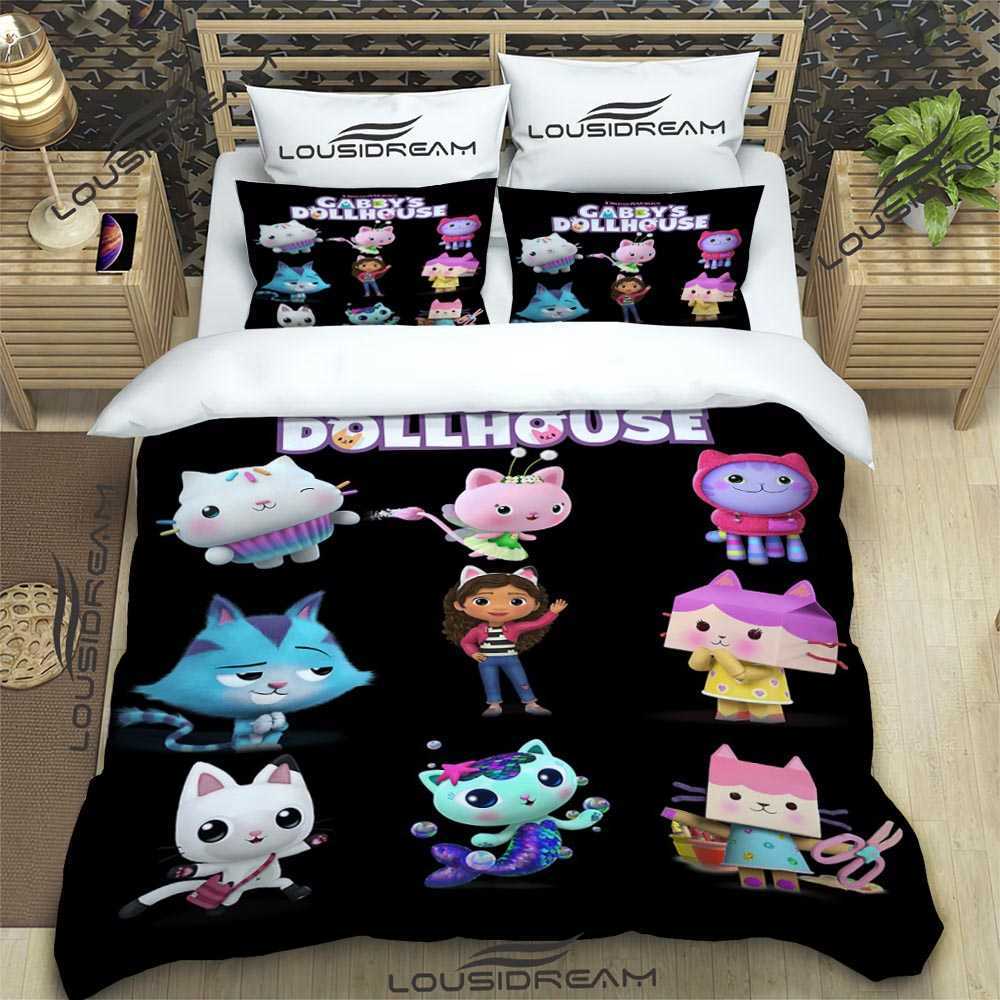 Cartoon Gabby's Dollhouse Bedding Set for Bedroom Soft Bedspreads for Bed Linen Comefortable Duvet Cover Quilt and case L230704