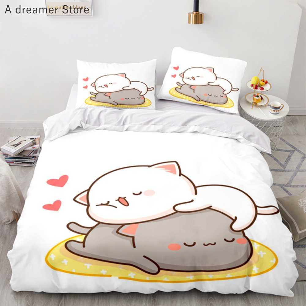 Peach Cat Bedding Cover Cover Set 2/Beding Set Goma Mitue Cats подмодея