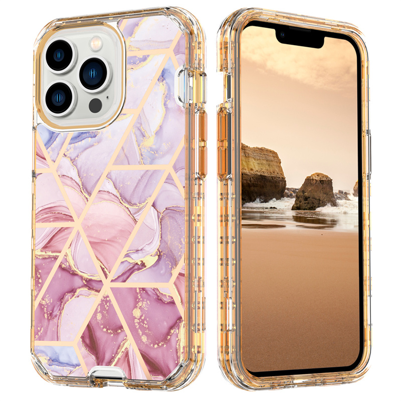 Coques de téléphone antichocs en marbre robuste Defender 3in1 pour Iphone 14 Pro Max 13 12 11 Pro Max XR XS X 6 7 8 plus couverture en TPU souple en acrylique dur hybride robuste