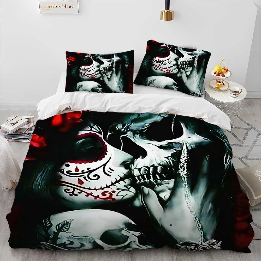 3D Horror Gothic Female Skull Dead Girl Set biancheria da letto trapunta Copripiumino Set copripiumino Queen Size Set biancheria da letto L230704