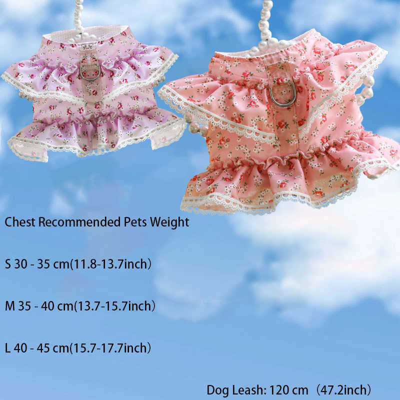 Bloemen Hond Harnas Vest Leiband Kleine Medium Comfortabele Mesh Harnas Voor Hond Kat Halsband Perro Leash Touw Hond accessoires L230620