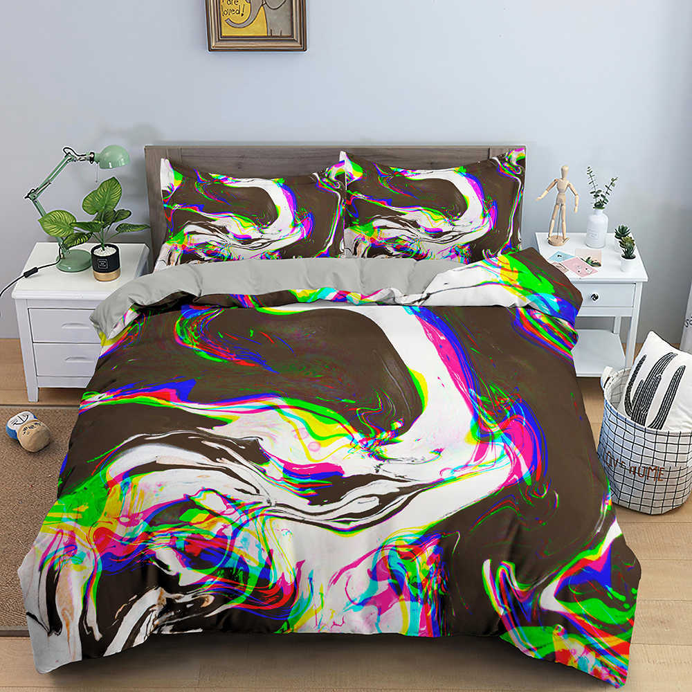 Psychedelic Series Bettbezug, abstraktes geometrisches Muster, Bettbezug, Doppelbett, King-Size-Bett, Queen-Size-Bettwäsche-Sets mit Koffer, 2/3-tlg. L230704